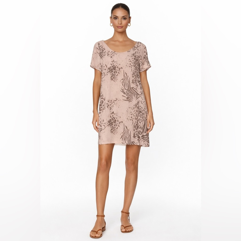 elena baldi Silk Animal Print Tunic Dress Made in Italy Size S